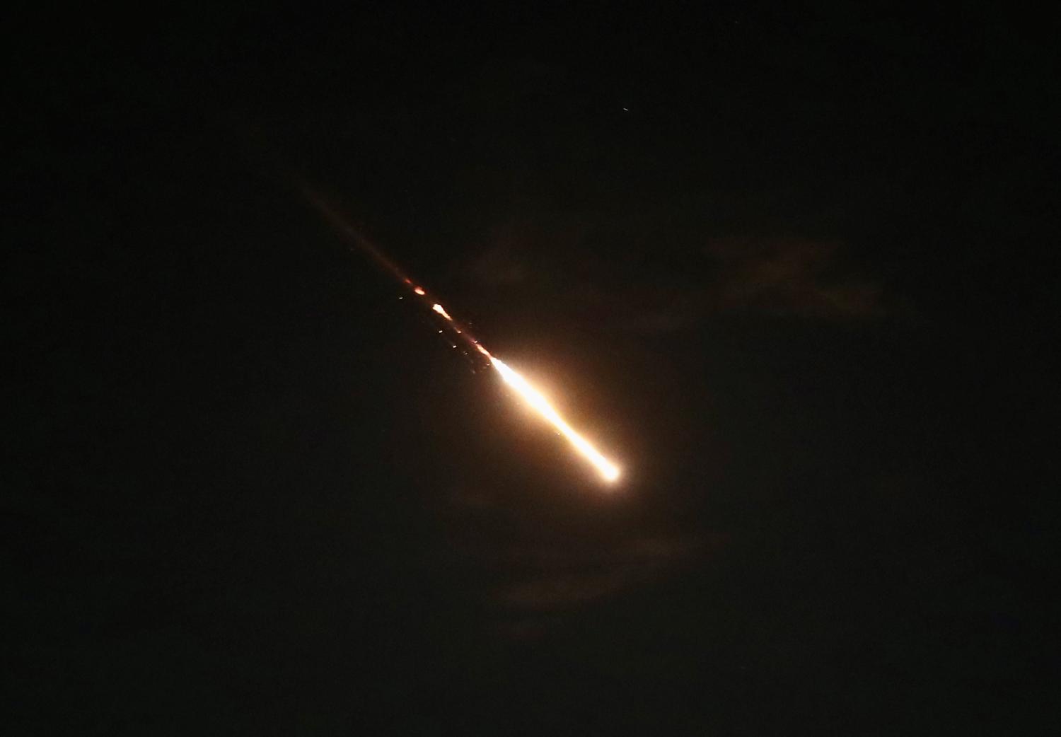 Explosions in the night sky over Jerusalem during a 14 April missiles and drones attack from Iran (Jamal Awad/Xinhua via Getty Images)