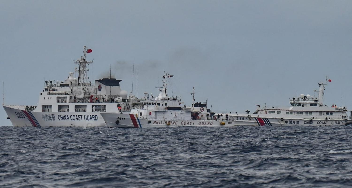 A supply mission by Philippines Coast Guard to Sabina Shoal is confronted by Chinese vessels, 26 August 2024 (Jam Sta Rosa/AFP via Getty Images)