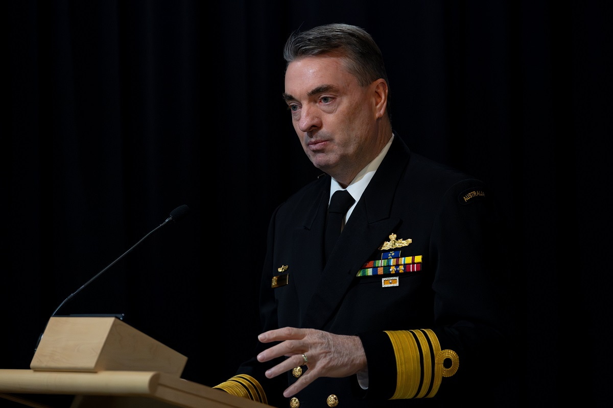 Vice-Admiral Jonathan Mead speaks at the Australian Submarine Agency launch in Canberra, 30 June 2023 (Rodney Braithwaite/Royal Australian Navy Images)